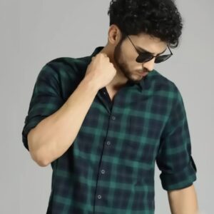 Men Green & Navy Blue Checked casual Shirt