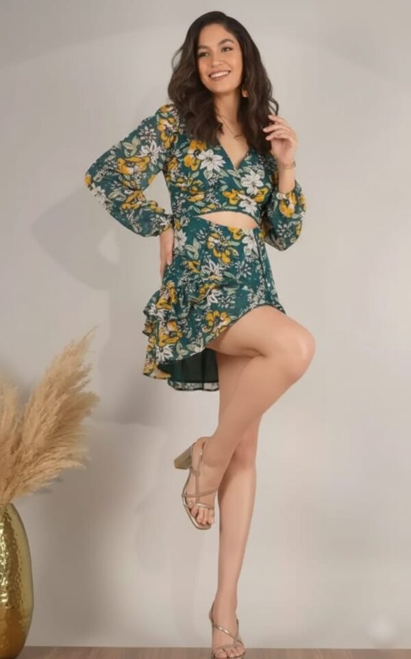 women's green and yellow floral dress.